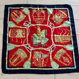 Hermes Silk Scarf Carre 90 "LES MUSEROLLES" Blue, red and green Silk Scarf